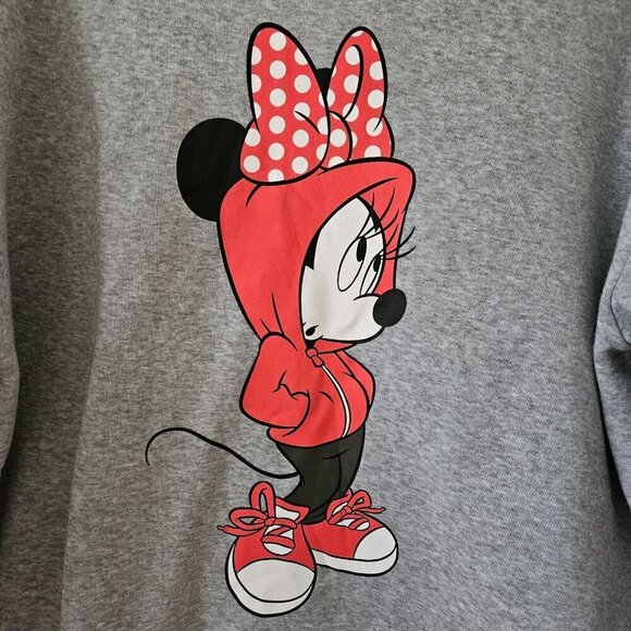 Disney Hoodie Womens 2X Gray Minnie Mouse Pullover No Pockets Fleece Lining LS - Picture 10 of 12